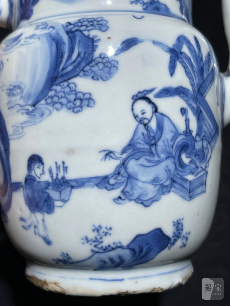 明崇祯 青花人物纹执壶 - 图3